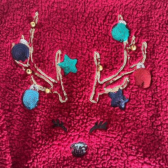 Sherpa Sequin Reindeer Christmas Sweater Pullover - Picture 3 of 8